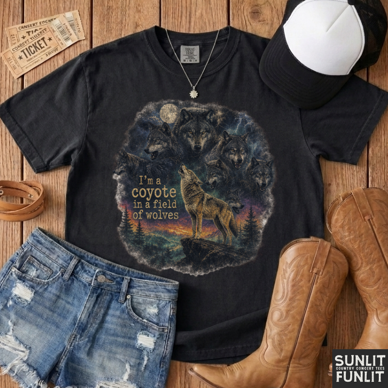 Coyote in Field of Wolves Retro T-Shirt