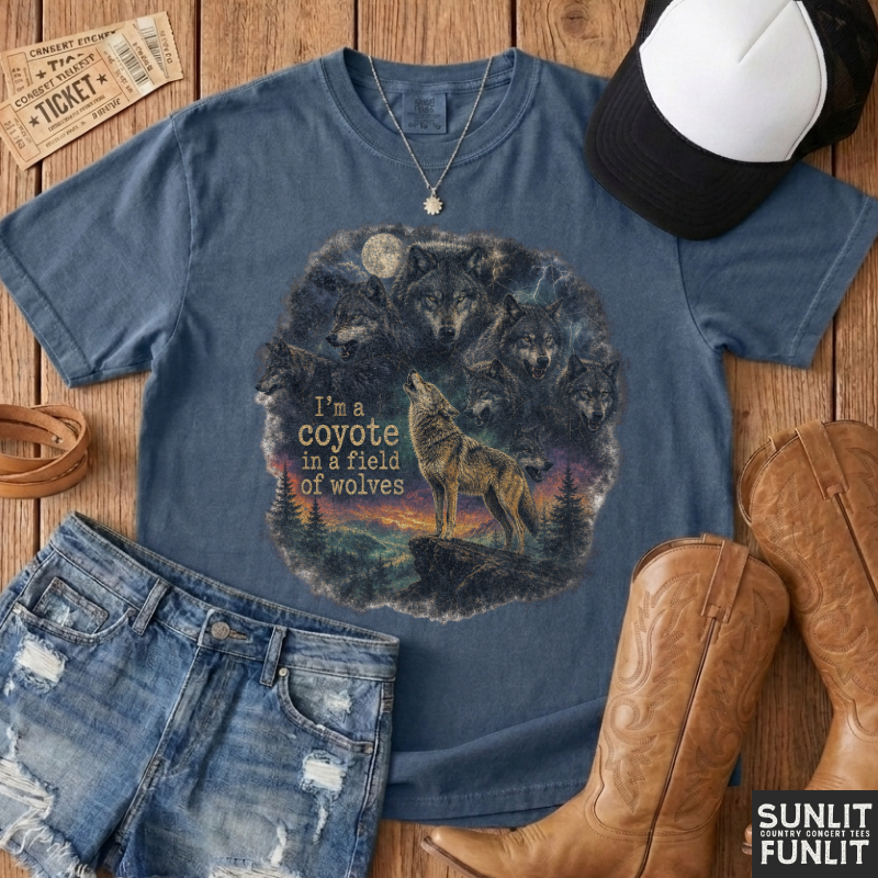 Coyote in Field of Wolves Retro T-Shirt