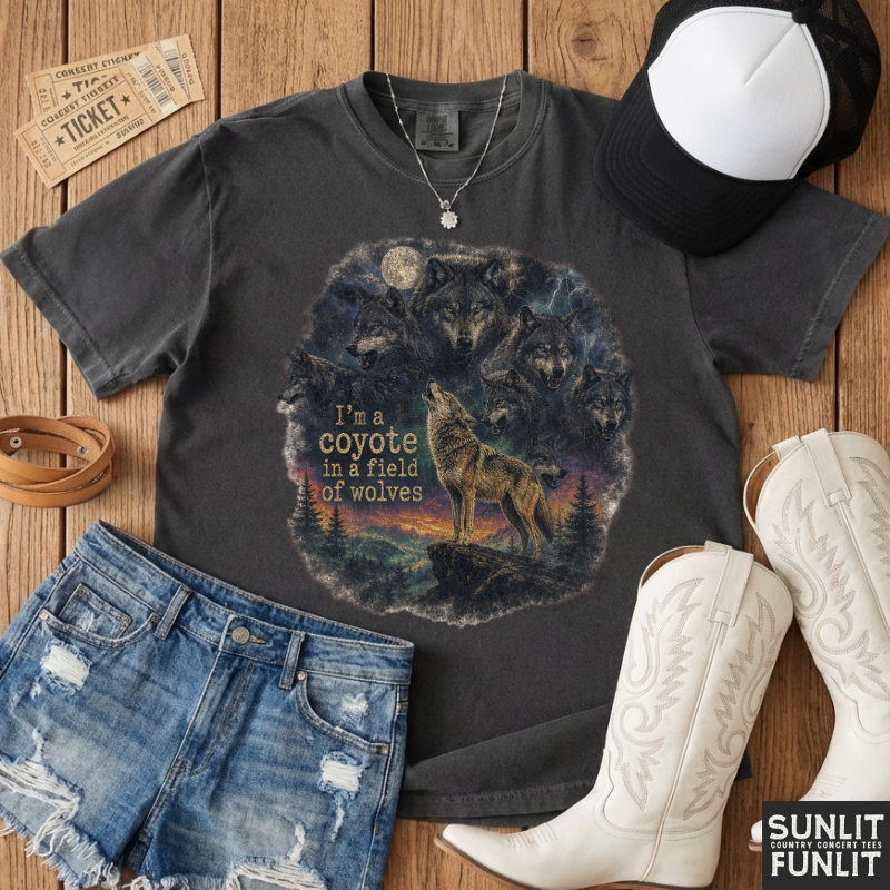 Coyote in Field of Wolves Retro T-Shirt