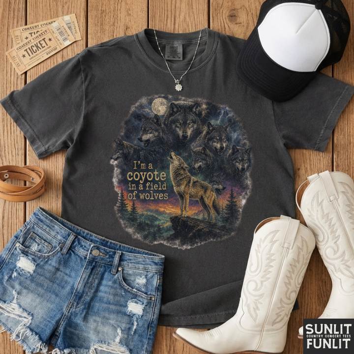 Coyote in Field of Wolves Retro T-Shirt