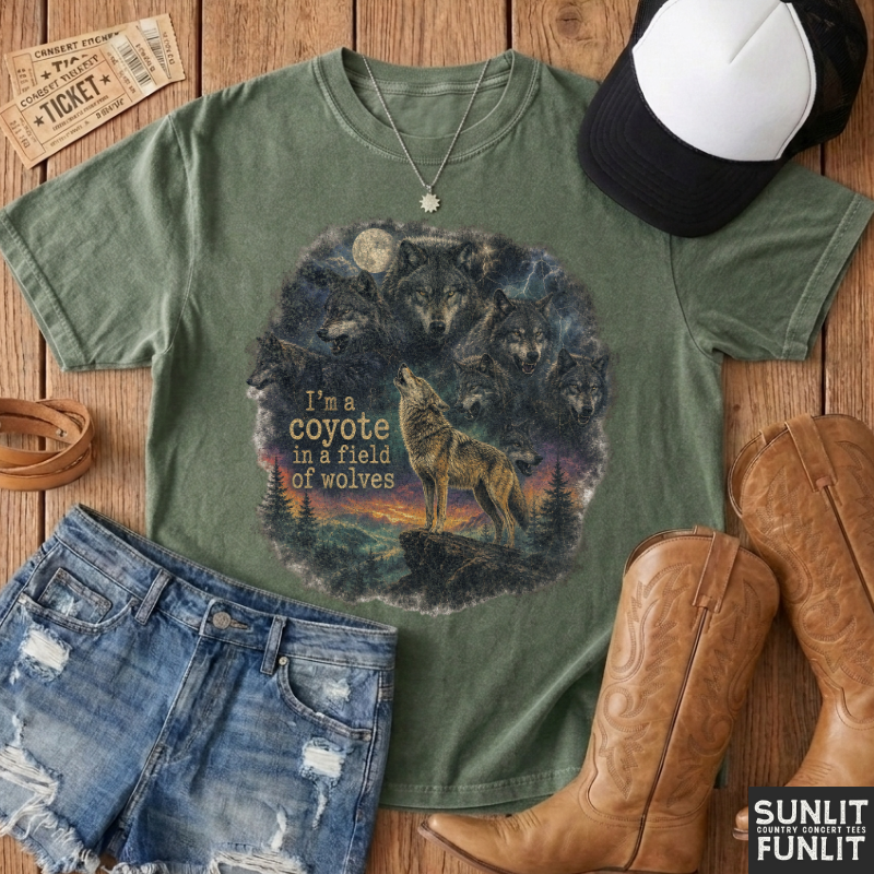 Coyote in Field of Wolves Retro T-Shirt