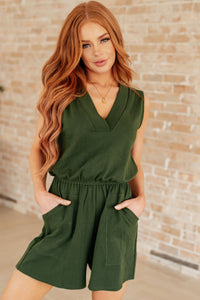 Thumbnail for Sleeveless V-Neck Romper in Army Green