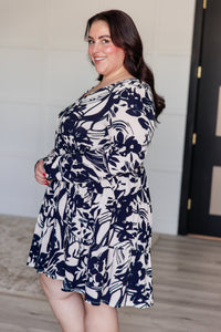 Thumbnail for Worthwhile Moment Floral Tiered Dress in Oatmeal and Navy