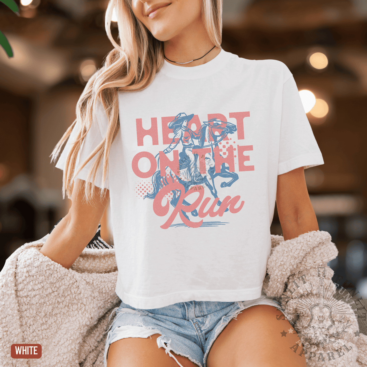A Heart on the Run Cowgirl Boxy Cropped Tee - Sunlit Funlit | Graphic Tees for Country Concert Addicts