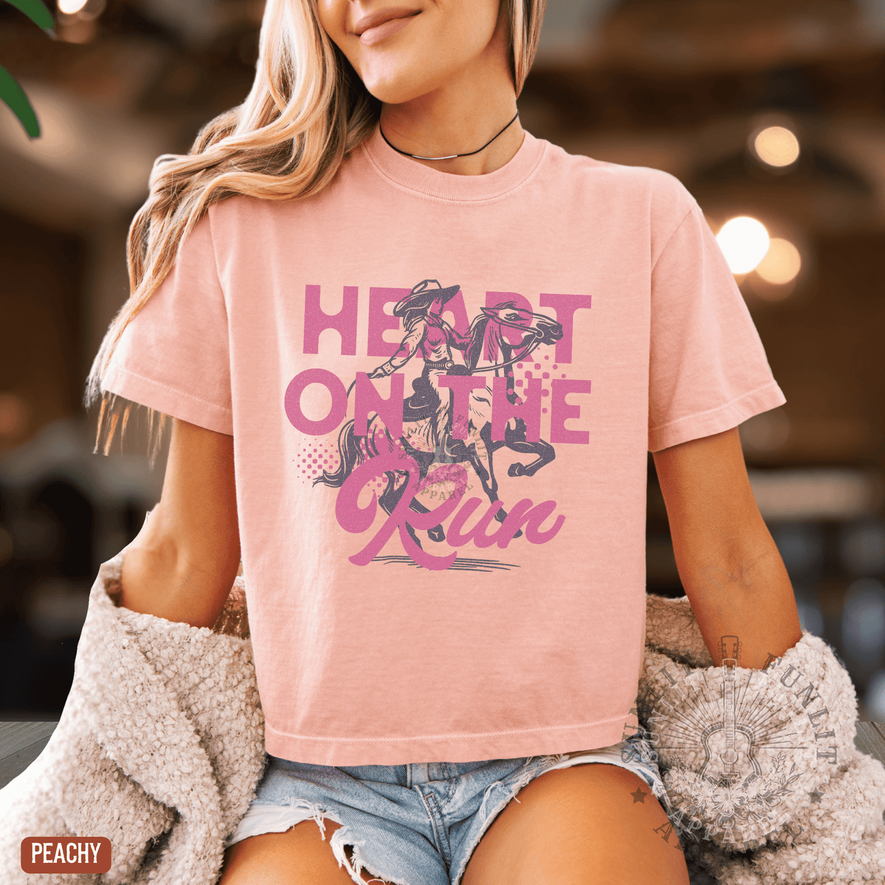 A Heart on the Run Cowgirl Boxy Cropped Tee - Sunlit Funlit | Graphic Tees for Country Concert Addicts