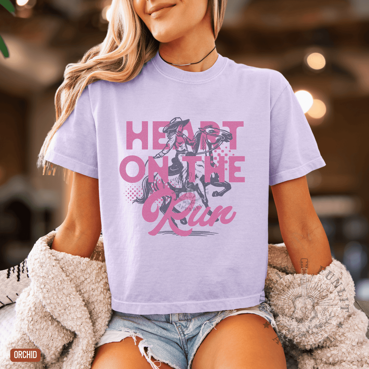 A Heart on the Run Cowgirl Boxy Cropped Tee - Sunlit Funlit | Graphic Tees for Country Concert Addicts