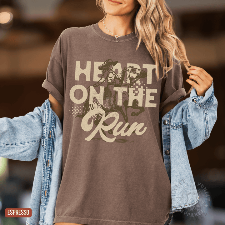 A Heart on the Run Cowgirl Tee - Sunlit Funlit | Graphic Tees for Country Concert Addicts