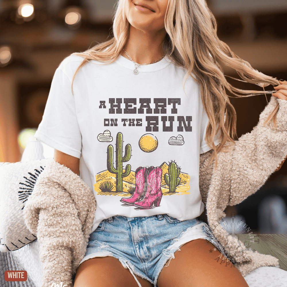 A Heart on the Run Desert Boots Tee - Sunlit Funlit | Graphic Tees for Country Concert Addicts