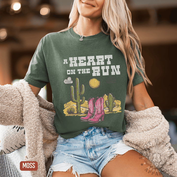 A Heart on the Run Desert Boots Tee - Sunlit Funlit | Graphic Tees for Country Concert Addicts