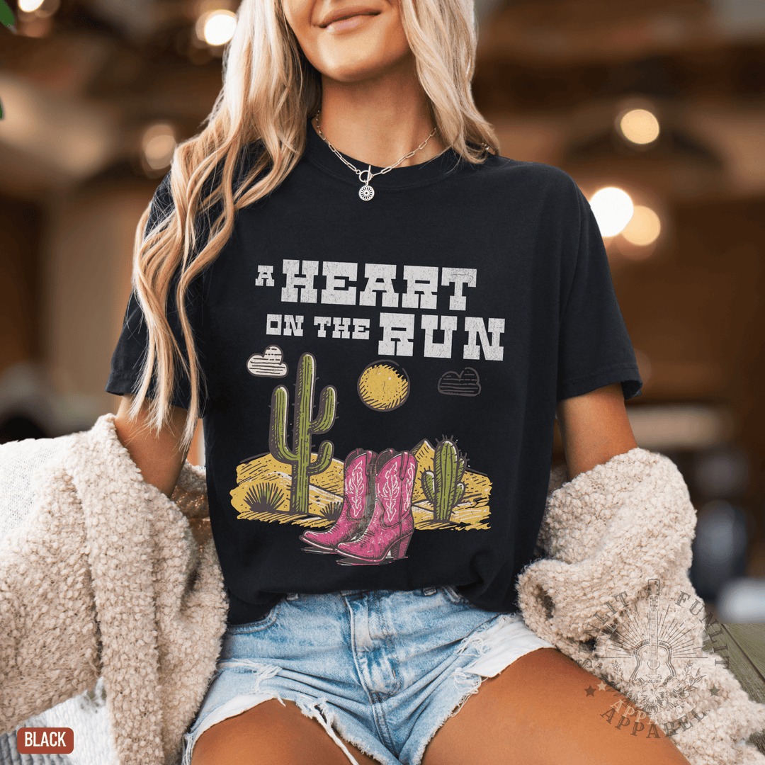 A Heart on the Run Desert Boots Tee - Sunlit Funlit | Graphic Tees for Country Concert Addicts