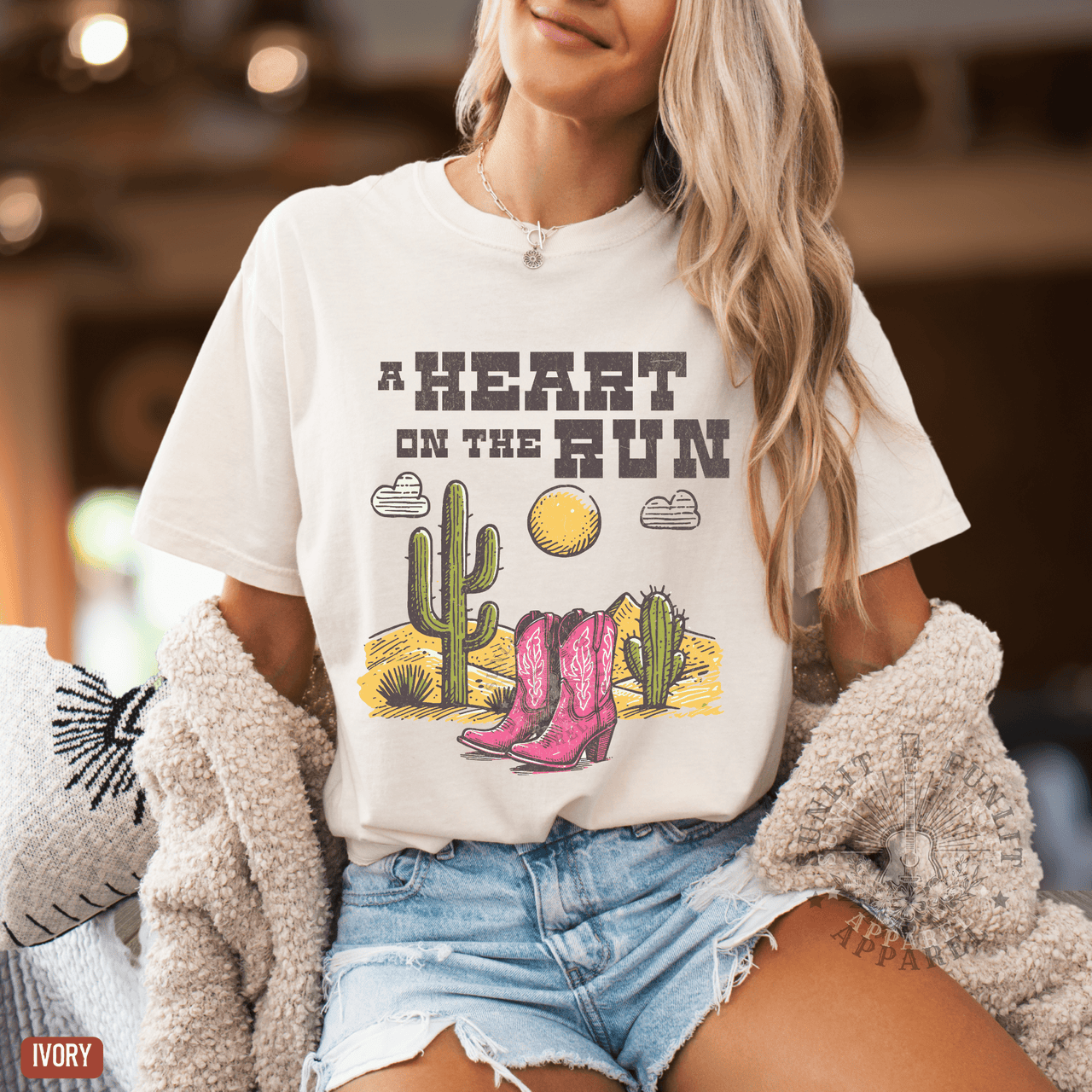 A Heart on the Run Desert Boots Tee - Sunlit Funlit | Graphic Tees for Country Concert Addicts