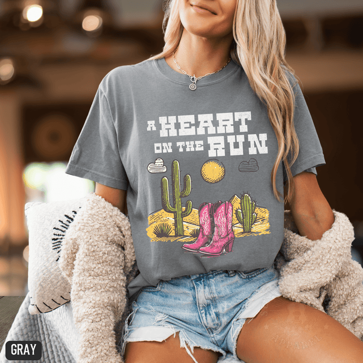 A Heart on the Run Desert Boots Tee - Sunlit Funlit | Graphic Tees for Country Concert Addicts