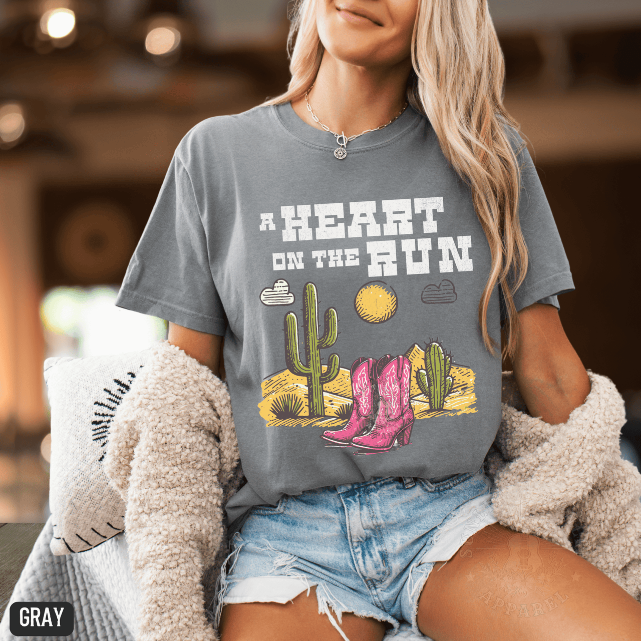 A Heart on the Run Desert Boots Tee - Sunlit Funlit | Graphic Tees for Country Concert Addicts