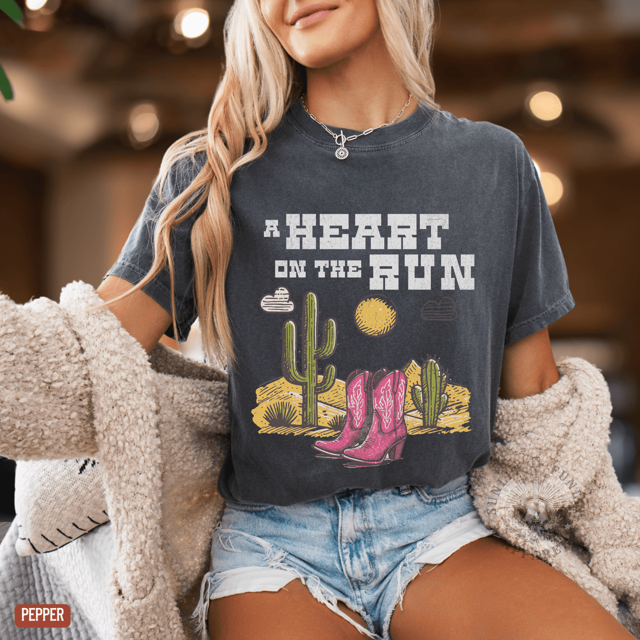 A Heart on the Run Desert Boots Tee - Sunlit Funlit | Graphic Tees for Country Concert Addicts
