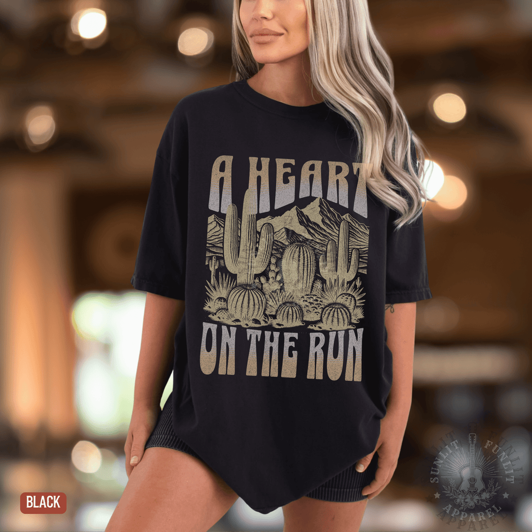 A Heart on the Run Desert Comfort Colors Tee - Sunlit Funlit | Graphic Tees for Country Concert Addicts