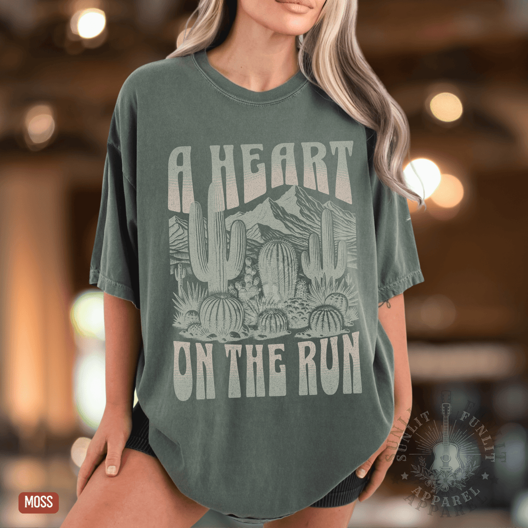 A Heart on the Run Desert Comfort Colors Tee - Sunlit Funlit | Graphic Tees for Country Concert Addicts