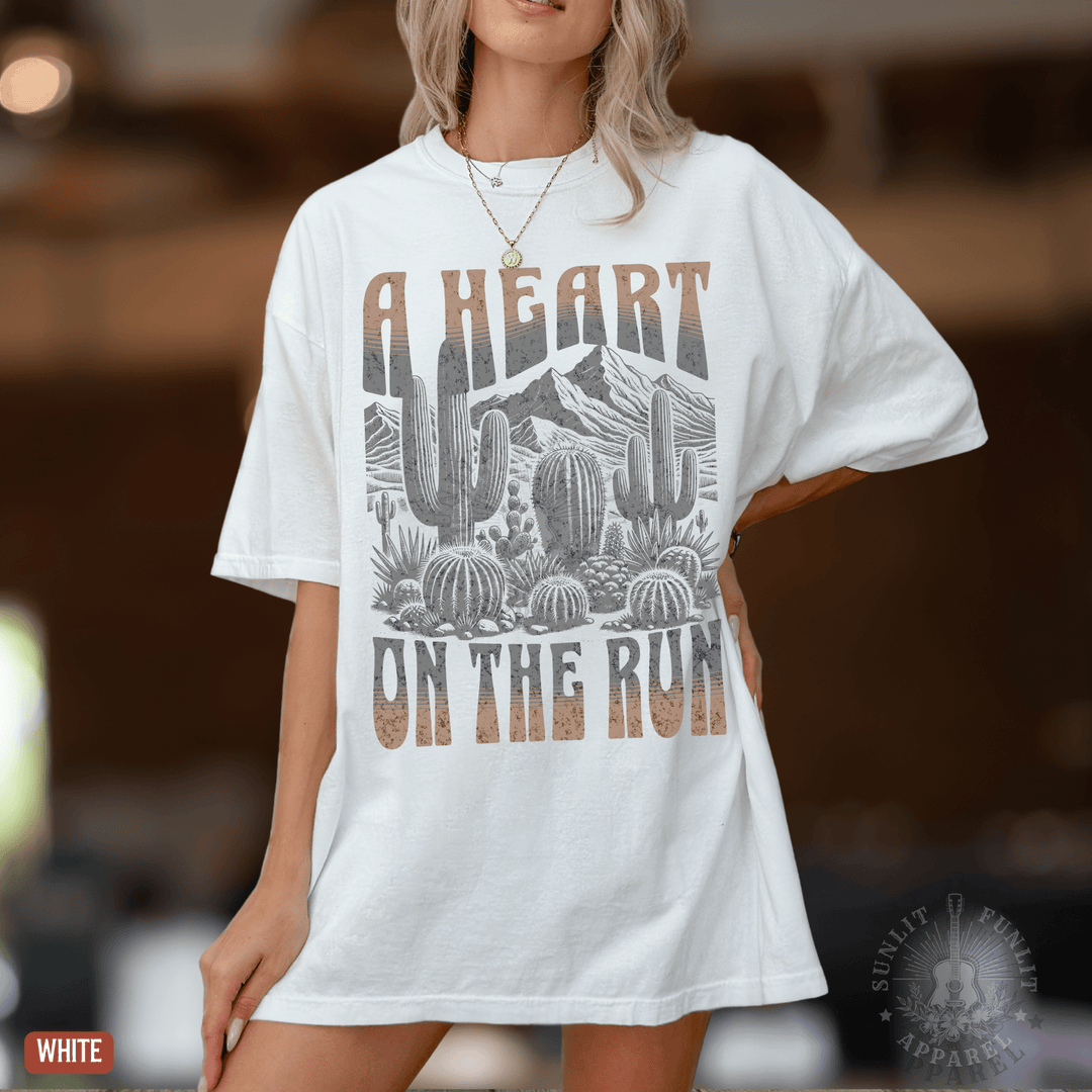 A Heart on the Run Desert Comfort Colors Tee - Sunlit Funlit | Graphic Tees for Country Concert Addicts