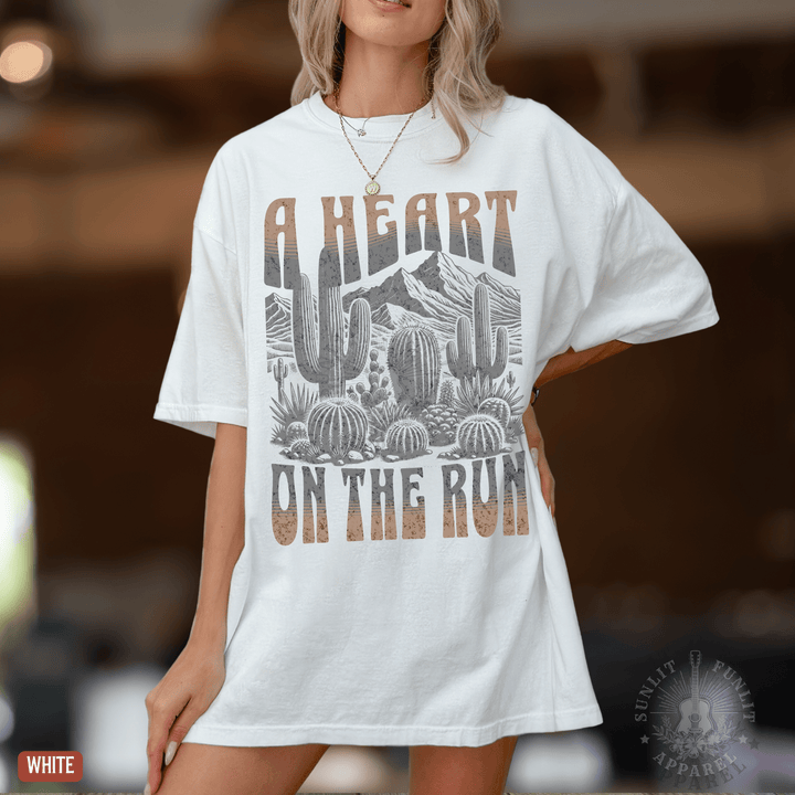 A Heart on the Run Desert Comfort Colors Tee - Sunlit Funlit | Graphic Tees for Country Concert Addicts