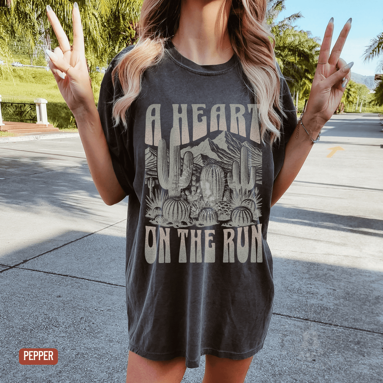 A Heart on the Run Desert Comfort Colors Tee - Sunlit Funlit | Graphic Tees for Country Concert Addicts