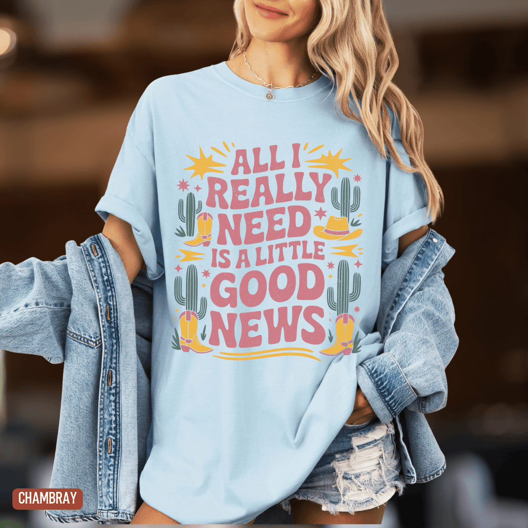 A Little Good News Country Tshirt | Comfort Colors Tee - Sunlit Funlit | Graphic Tees for Country Concert Addicts