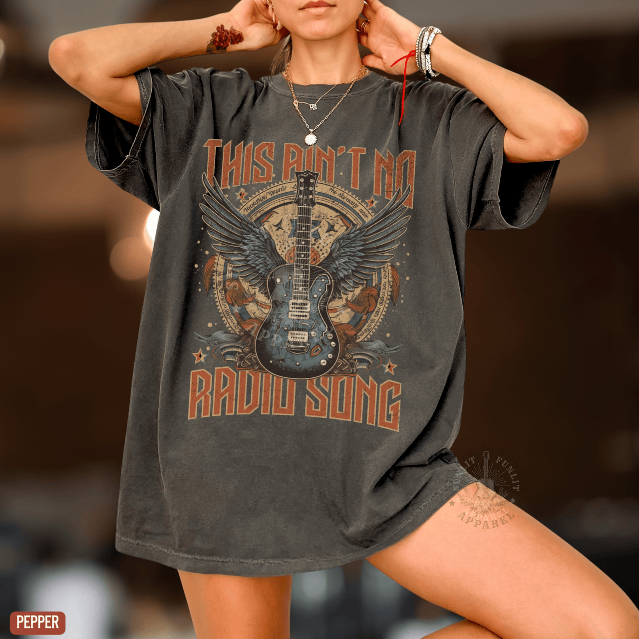 Ain't No Radio Song Bro Country Graphic Band Tee - Sunlit Funlit | Graphic Tees for Country Concert Addicts