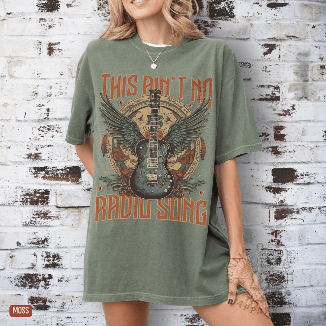 Ain't No Radio Song Bro Country Graphic Band Tee - Sunlit Funlit | Graphic Tees for Country Concert Addicts