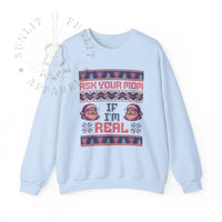 Thumbnail for Ask Your Mom If I'm Real Funny Christmas Sweater - Sunlit Funlit Country Music Tees