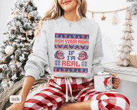Thumbnail for Ask Your Mom If I'm Real Funny Christmas Sweater - Sunlit Funlit | Graphic Tees for Country Concert Addicts