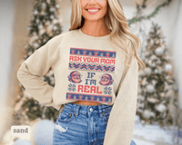 Thumbnail for Ask Your Mom If I'm Real Funny Christmas Sweater - Sunlit Funlit | Graphic Tees for Country Concert Addicts