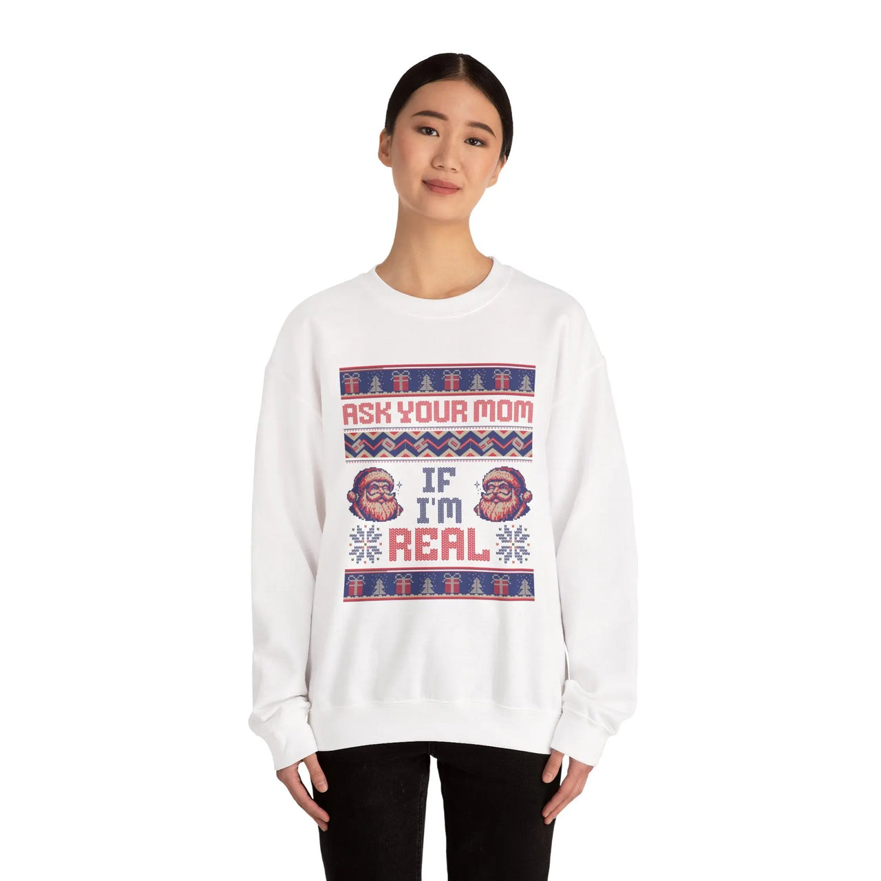 Ask Your Mom If I'm Real Funny Christmas Sweater - Sunlit Funlit Country Music Tees