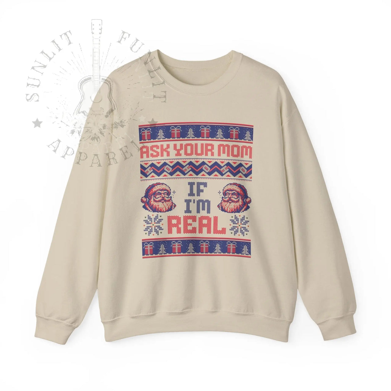 Ask Your Mom If I'm Real Funny Christmas Sweater - Sunlit Funlit Country Music Tees