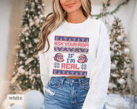 Thumbnail for Ask Your Mom If I'm Real Funny Christmas Sweater - Sunlit Funlit | Graphic Tees for Country Concert Addicts