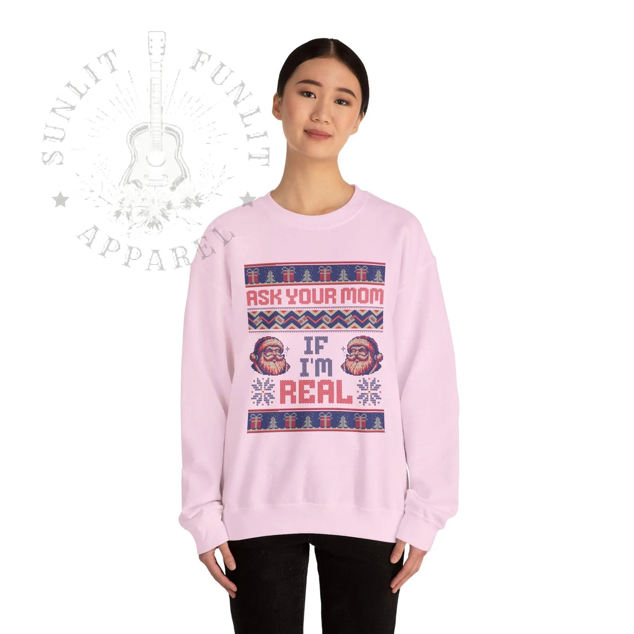 Ask Your Mom If I'm Real Funny Christmas Sweater - Sunlit Funlit Country Music Tees