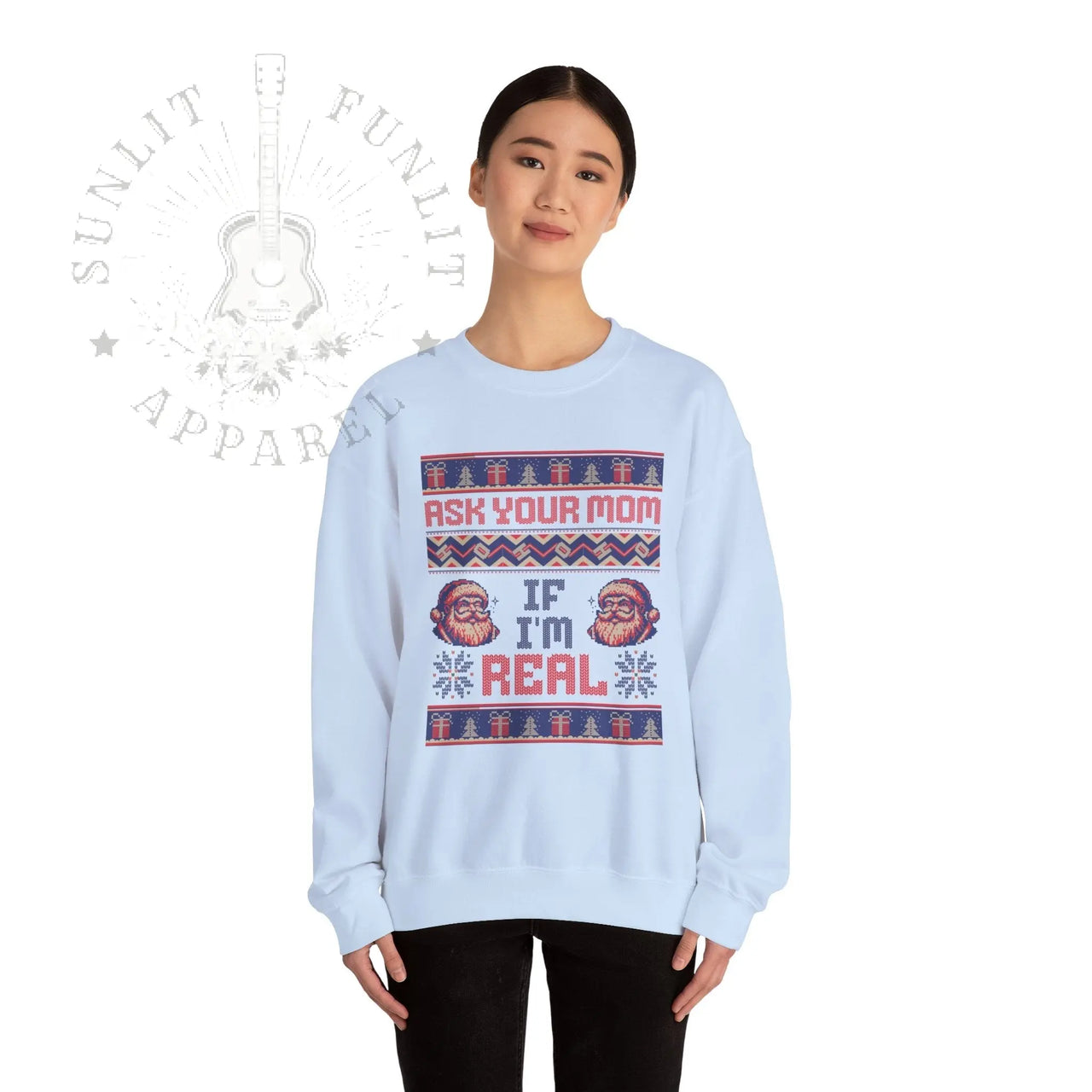 Ask Your Mom If I'm Real Funny Christmas Sweater - Sunlit Funlit Country Music Tees