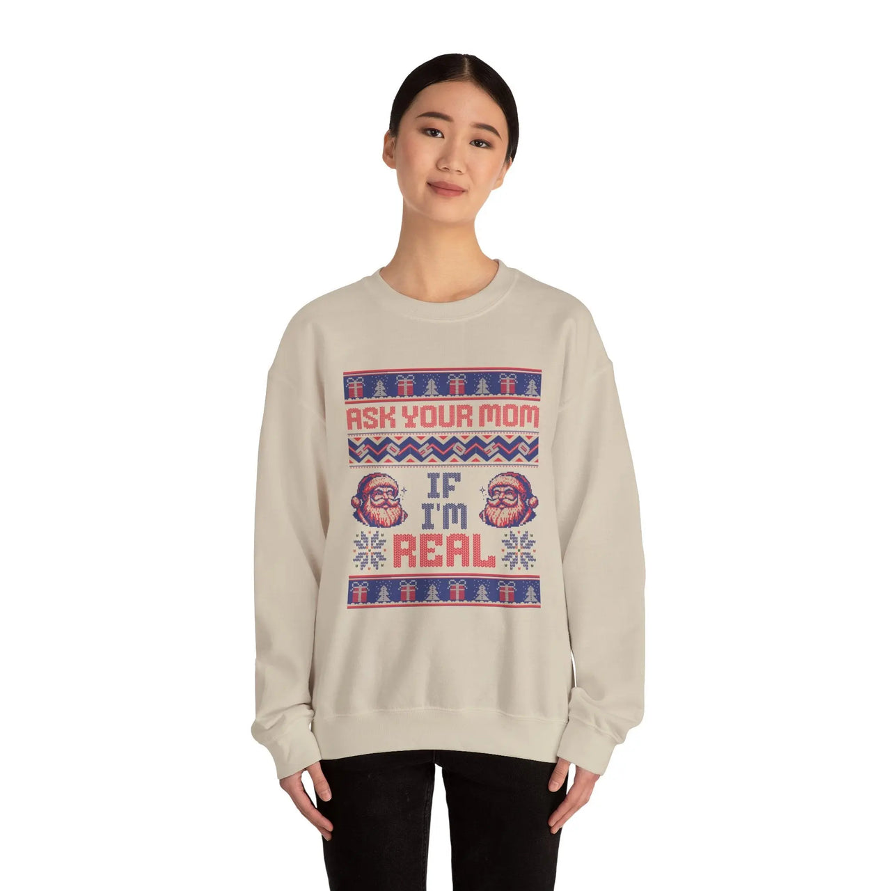 Ask Your Mom If I'm Real Funny Christmas Sweater - Sunlit Funlit Country Music Tees