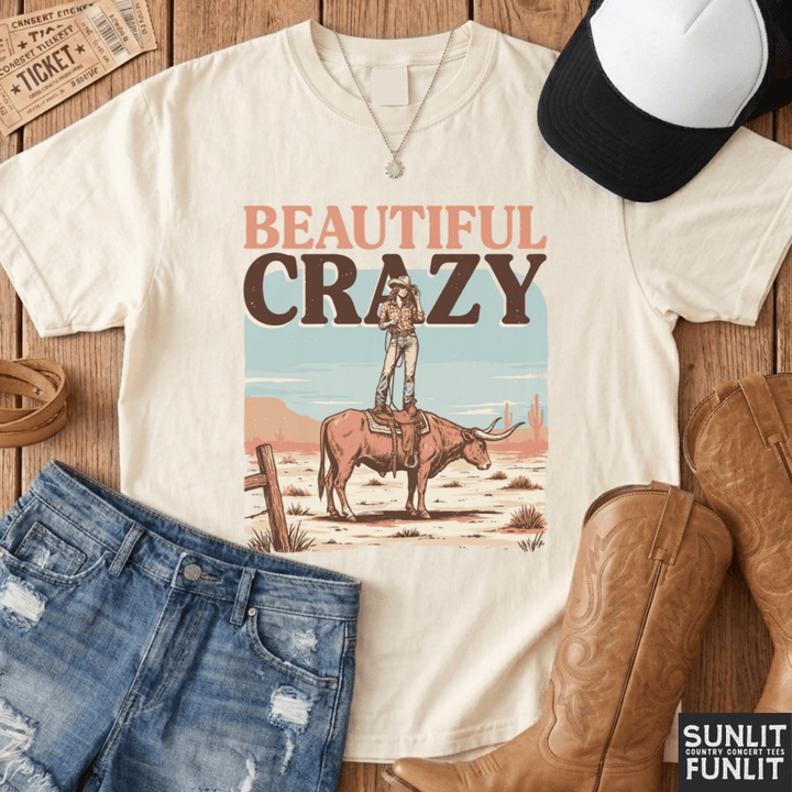 Beautiful Crazy Cowgirl Bull Rider Tee