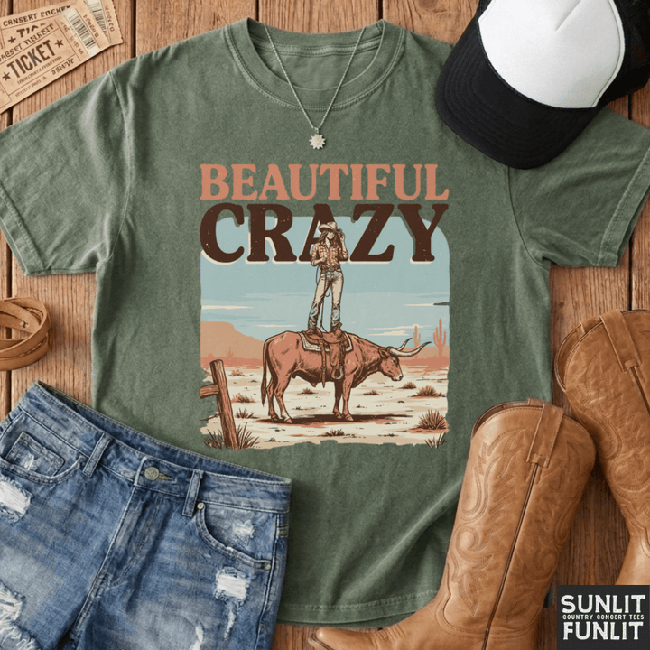 Beautiful Crazy Cowgirl Bull Rider Tee