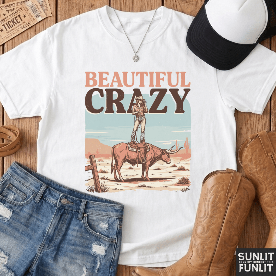 Beautiful Crazy Cowgirl Bull Rider Tee