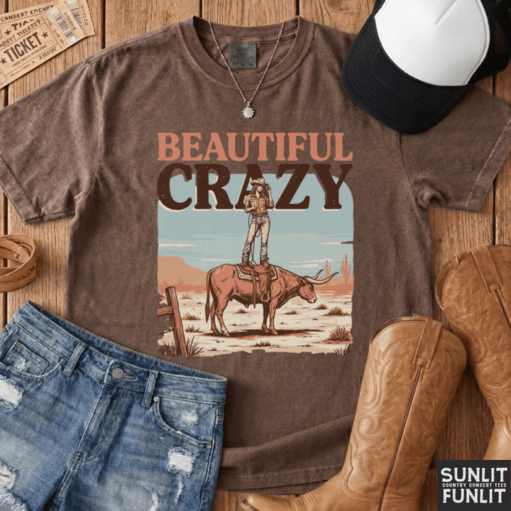 Beautiful Crazy Cowgirl Bull Rider Tee