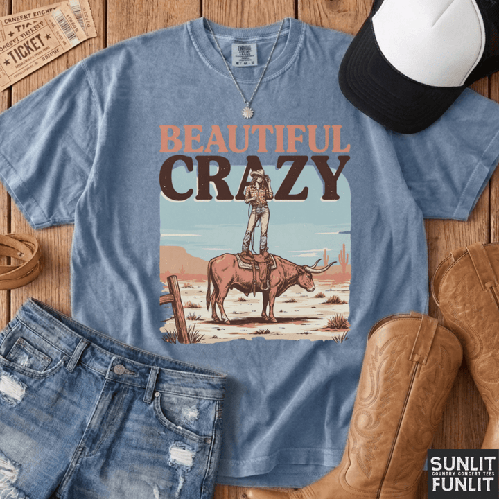 Beautiful Crazy Cowgirl Bull Rider Tee