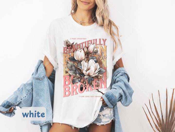 Beautifully Broken Floral Comfort Colors Tee - Sunlit Funlit | Graphic Tees for Country Concert Addicts
