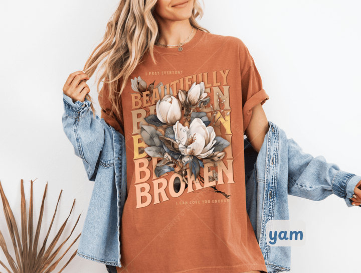 Beautifully Broken Floral Comfort Colors Tee - Sunlit Funlit | Graphic Tees for Country Concert Addicts