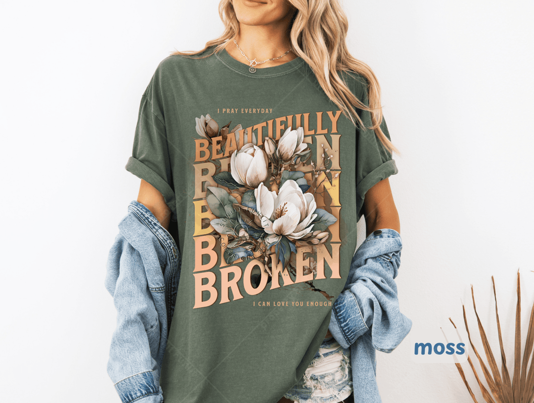 Beautifully Broken Floral Comfort Colors Tee - Sunlit Funlit | Graphic Tees for Country Concert Addicts