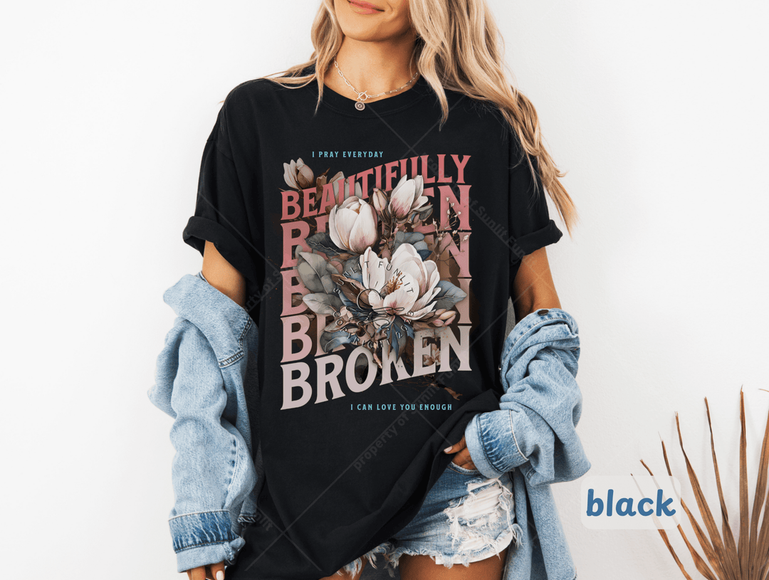Beautifully Broken Floral Comfort Colors Tee - Sunlit Funlit | Graphic Tees for Country Concert Addicts