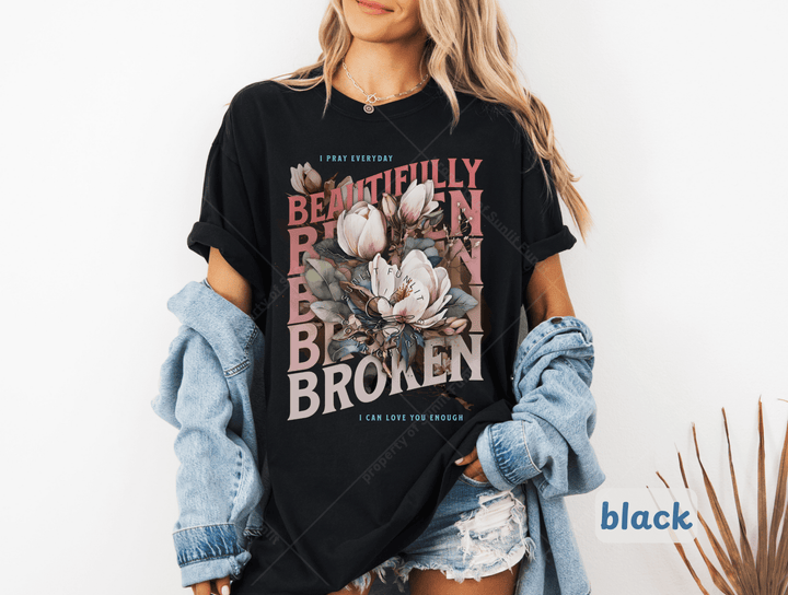 Beautifully Broken Floral Comfort Colors Tee - Sunlit Funlit | Graphic Tees for Country Concert Addicts
