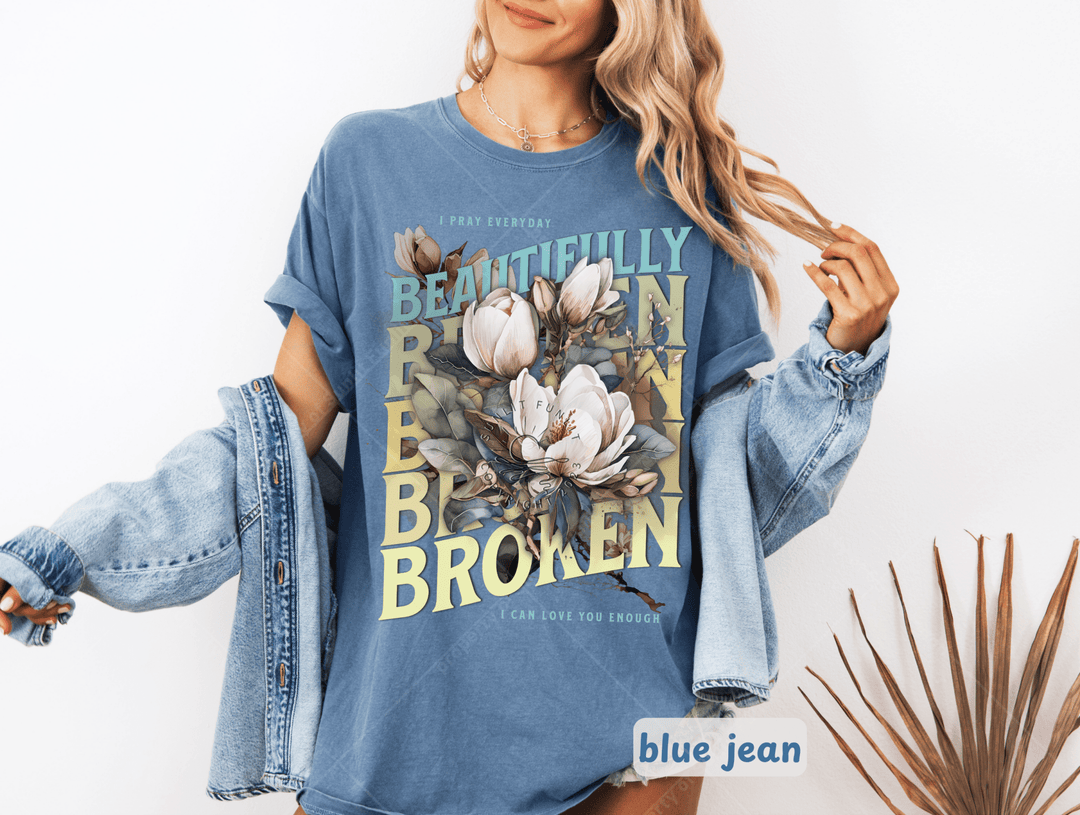 Beautifully Broken Floral Comfort Colors Tee - Sunlit Funlit | Graphic Tees for Country Concert Addicts