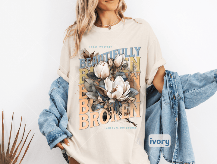 Beautifully Broken Floral Comfort Colors Tee - Sunlit Funlit | Graphic Tees for Country Concert Addicts