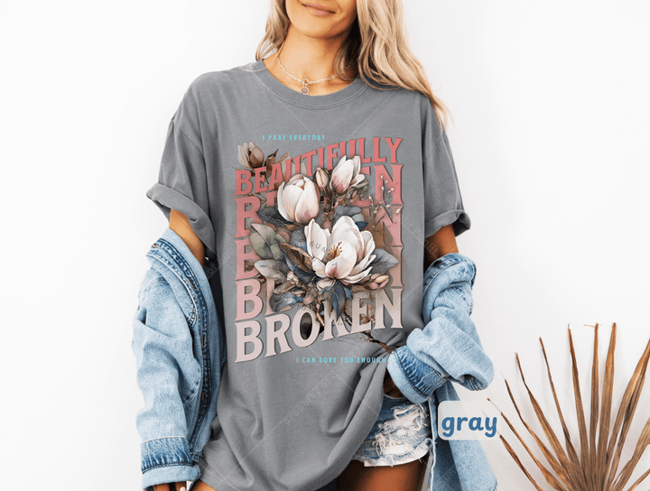 Beautifully Broken Floral Comfort Colors Tee - Sunlit Funlit | Graphic Tees for Country Concert Addicts