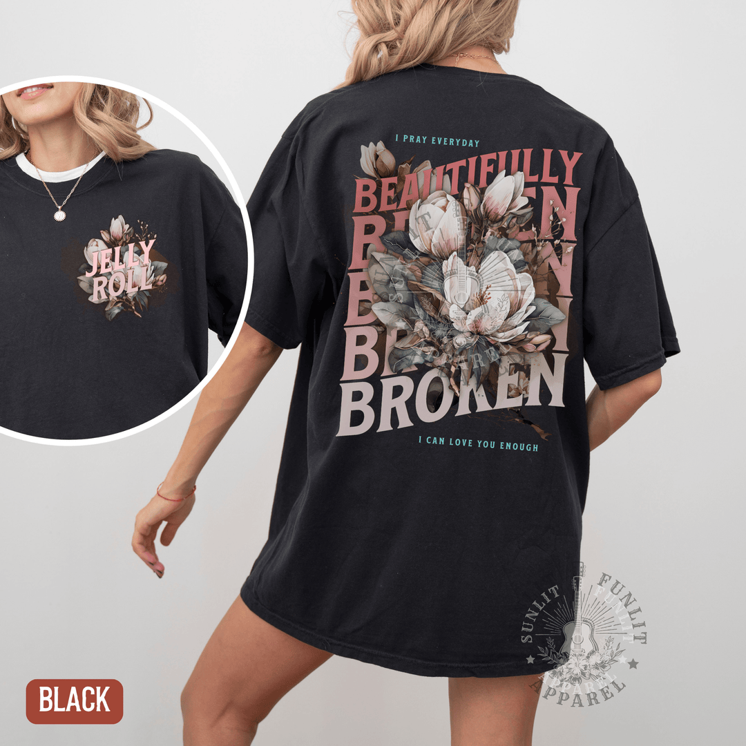 Beautifully Broken Floral Jelly Fan Tee - Sunlit Funlit | Graphic Tees for Country Concert Addicts