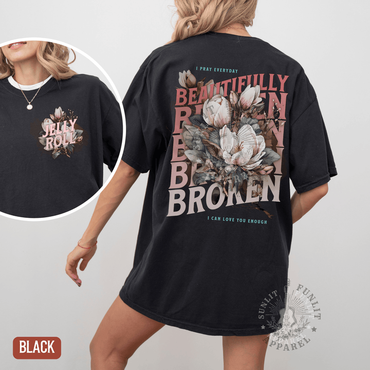 Beautifully Broken Floral Jelly Fan Tee - Sunlit Funlit | Graphic Tees for Country Concert Addicts